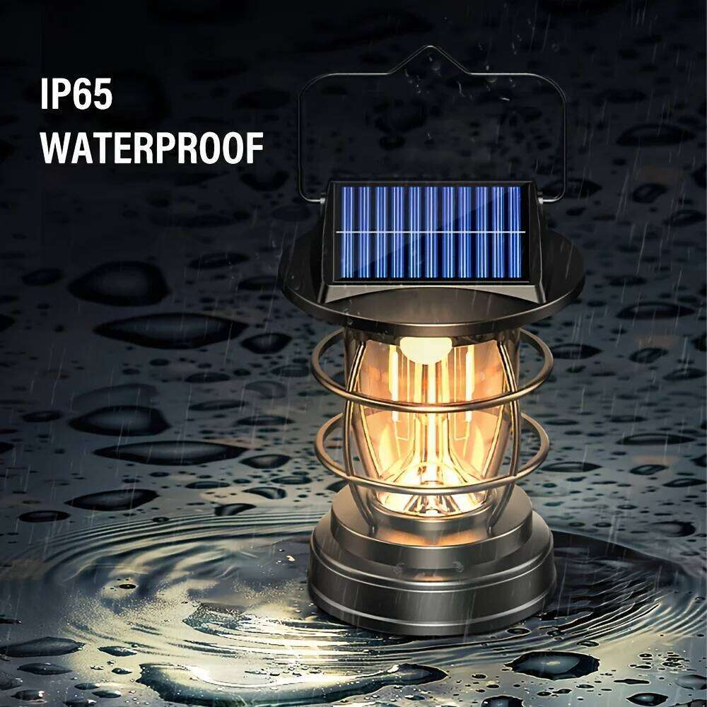 Rechargeable Solar Camping Electric LED Flashlight, Retro Portable Carrying Light, 4 Light Modes S260302