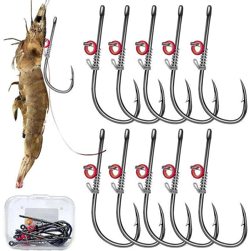 10 Pcs Hooks Live Shrimp Fixed Hook Carbon Steel Barbed with Holes 2/3/4 Catfish Bass Fishing Gear Lure Z260228