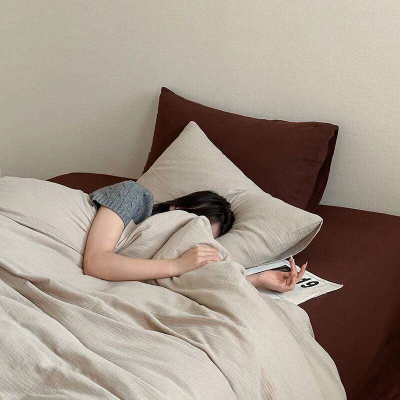 Customizable Japanese Class A double-layer yarn solid color four-piece set, sheet quilt cover, bed and breakfast W260302