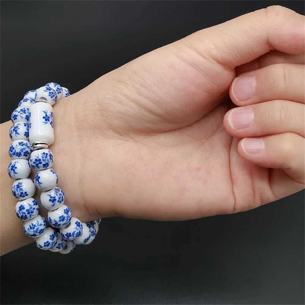 b21 Blue and White Porcelain Stretch Bead Bracelet for 8MM Ceramic Sunflower Plum Blossom Bead Bracelet Collect Jewelry Gifts H260303