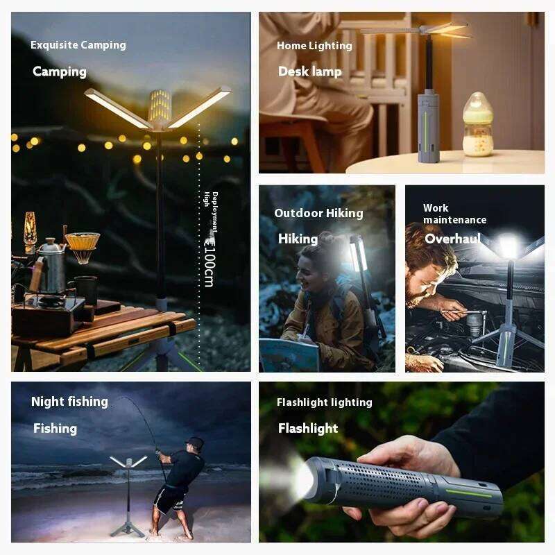 8000mAh Telescopic Camping Lamp, USB Rechargeable Flash Light, Waterproof with 8 Dimmable Modes for Outdoor Hiking Emergency Survival S260302