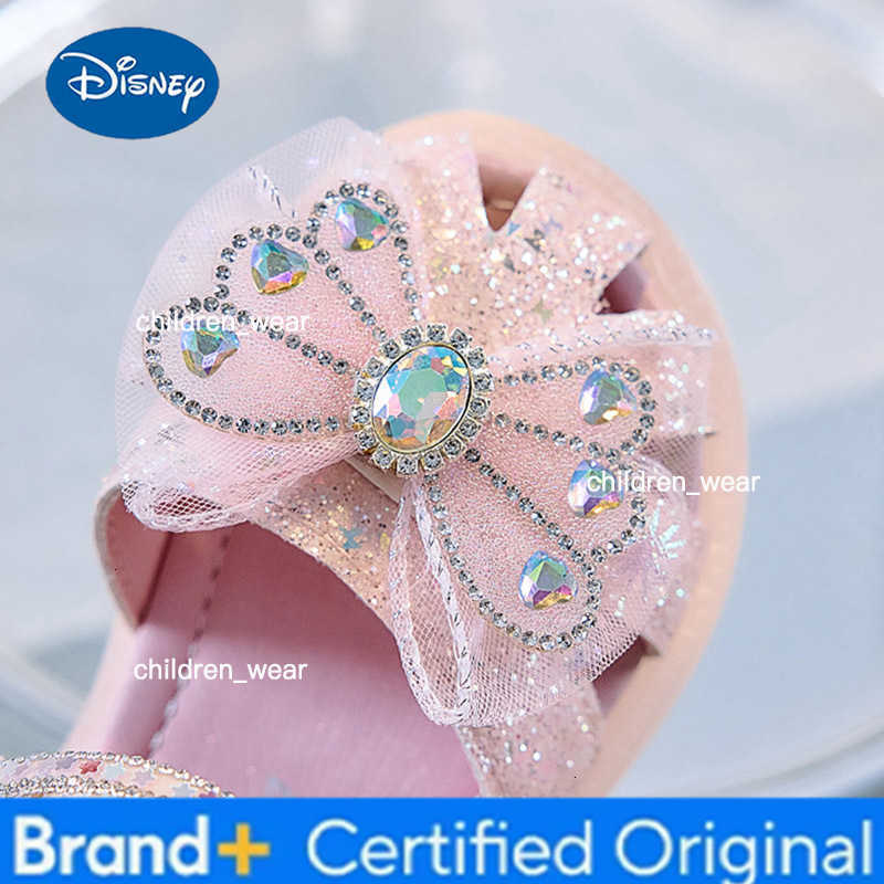 Disney Girls Hollow Sequin Butterfly Knot Rhinestone Princess Sandals Summer Childrens Casual Shoes Kids Crystal Shoes Foottwear H260303