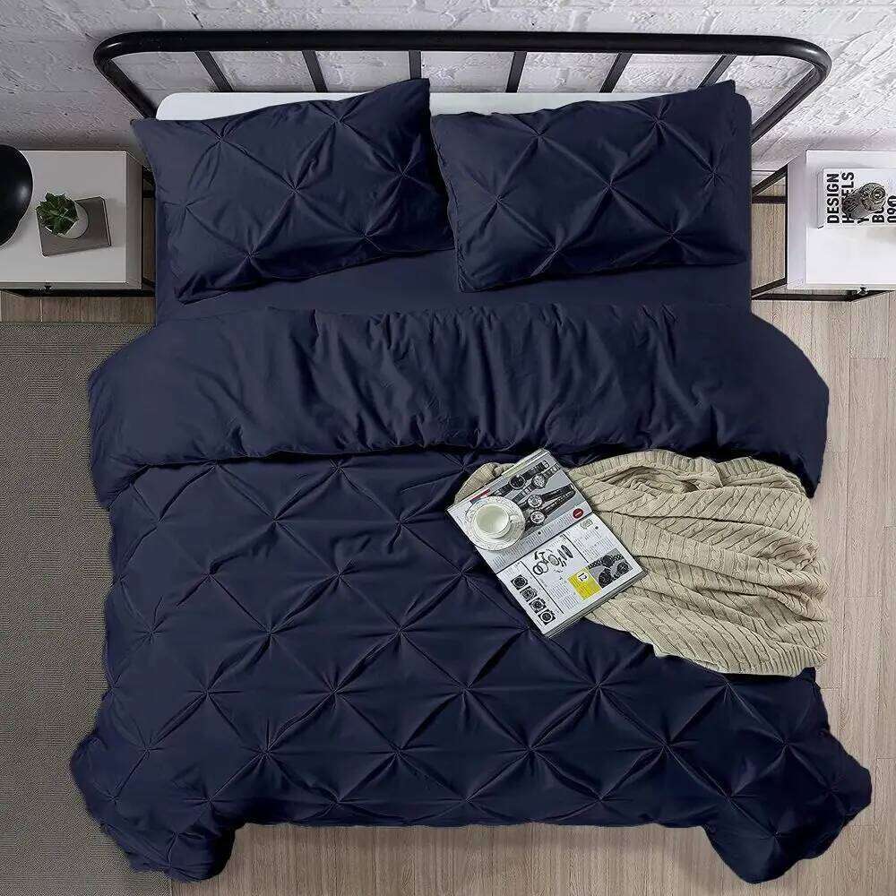Super King Plus 120x120 Navy Blue 1000-Thread Egyptian Cotton Hypoallergenic Duvet Cover Set with Zip Closure & 2 Pillowcases W260302