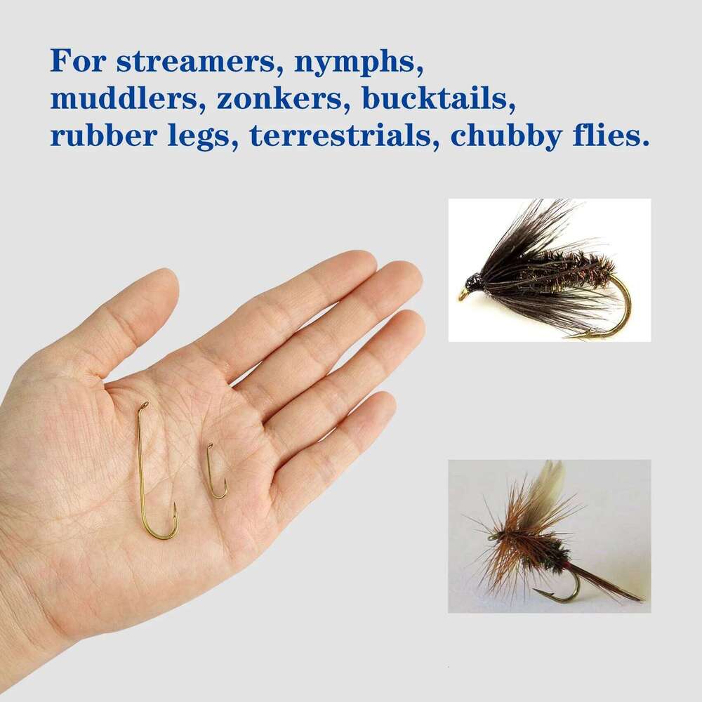 Aventik EP-79580 5X Long Fly Tying Hooks for Nymphs and Streamers Bronze, Round Bend, 2X Strong Wire fishing hook Z260228