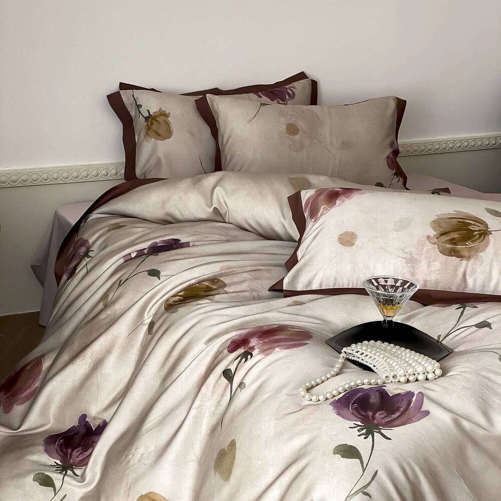 800TC Lyocell Cotton Digital Printing Flowers Prints Luxury Bedding Duvet Cover Set Flat/Fitted Bed Sheet Pillowcases 4Pcs W260302