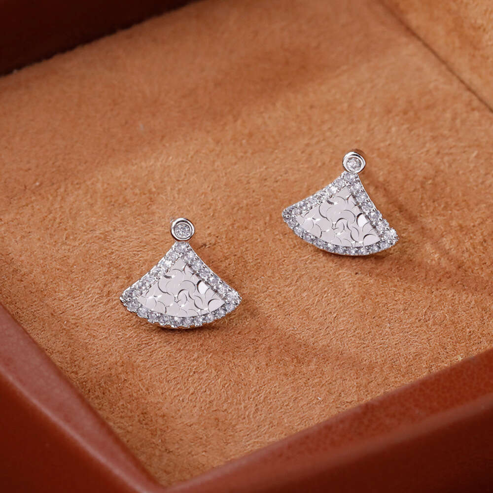Ins Small Micro-inlaid Zirconia Stud Earrings For Women Ice-crystal Fan-shaped Earrings