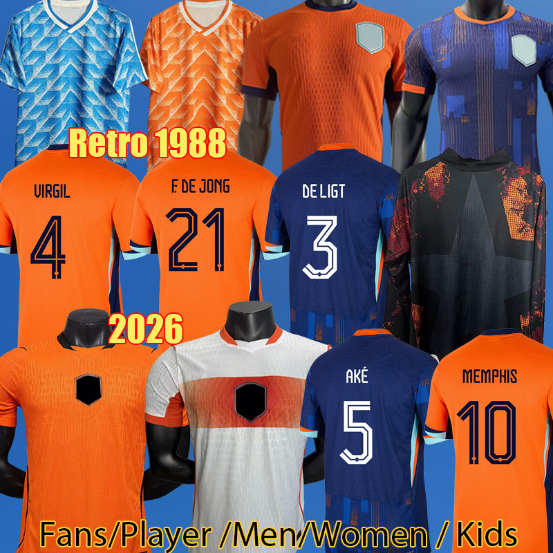 2026 Netherlands MEMPHIS Retro 1988 Authentic world Cup DE JONG 25 26 Holland jersey VIRGIL DUMFRIES BERGVIJN Shirt AKE DE LIGT men kids kit 331
