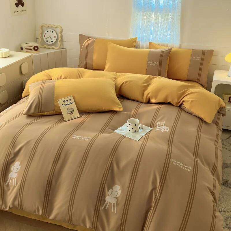 2025 new class A milk 6D three-dimensional printing four-piece set small fresh washed cotton bed sheet quilt cover W260302 W260302