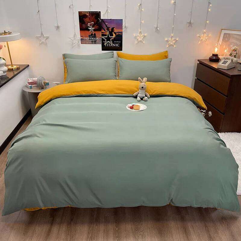 2025 new solid color household four-piece polished quilt cover bed sheet bedding student dormitory three-piece set W260302