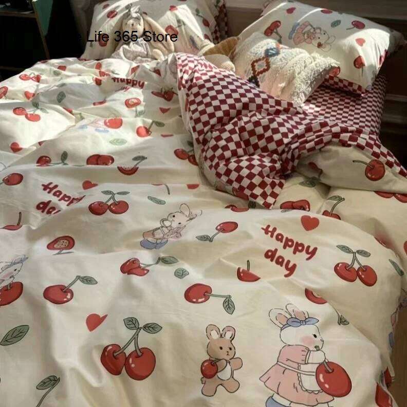 INS Pink Solid Color Bedding Set Girls Boys Single Double Size Flat Sheet Duvet Cover Pillowcase Bed Linens Home Textile W260302