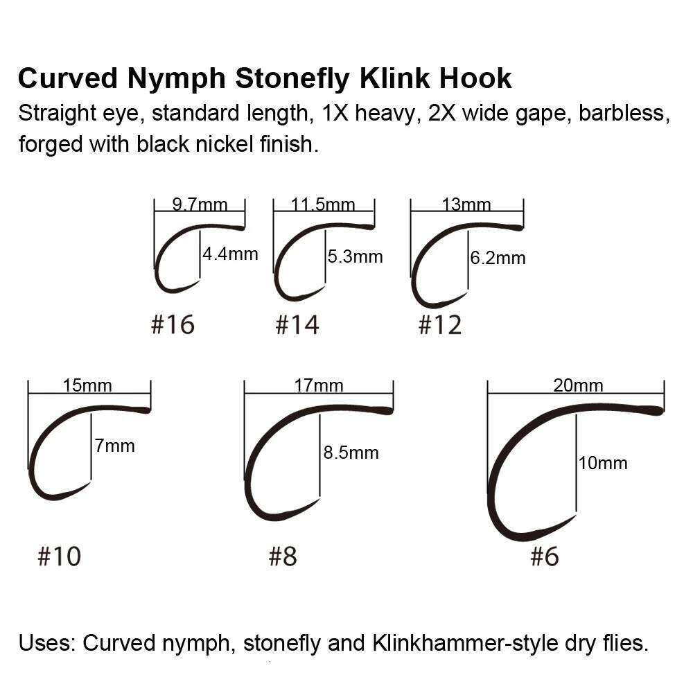 Vampfly 20pcs Barbless Tying Curved Nymph Stonefly Klink Hook Fly Trout Hooks Fishing Tackle Z260228