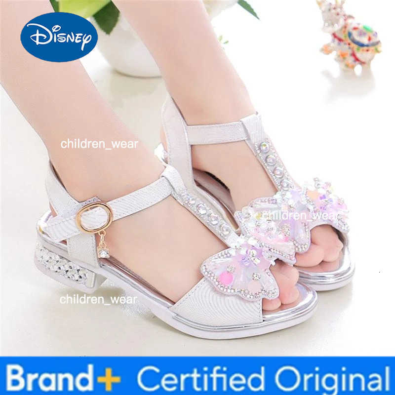 Disney Girls Flat Heel Sandals Kids Girls Spring Summer Little Kids Princess Dress Bow Fashion Teenage Shoes H260303