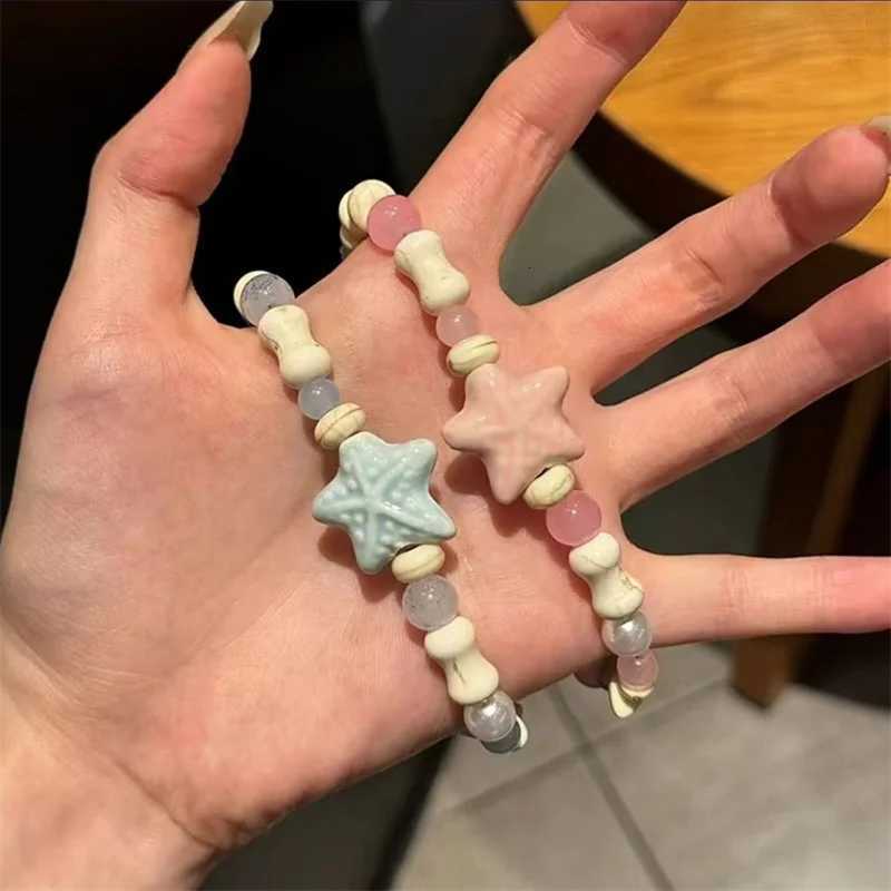 Korean Sweet Ceramic Starfish Bracelets for Women Girls Handmade Pink Blue Beaded Bracelet Aesthetic Y2K Jewelry Friendship Gift H260303