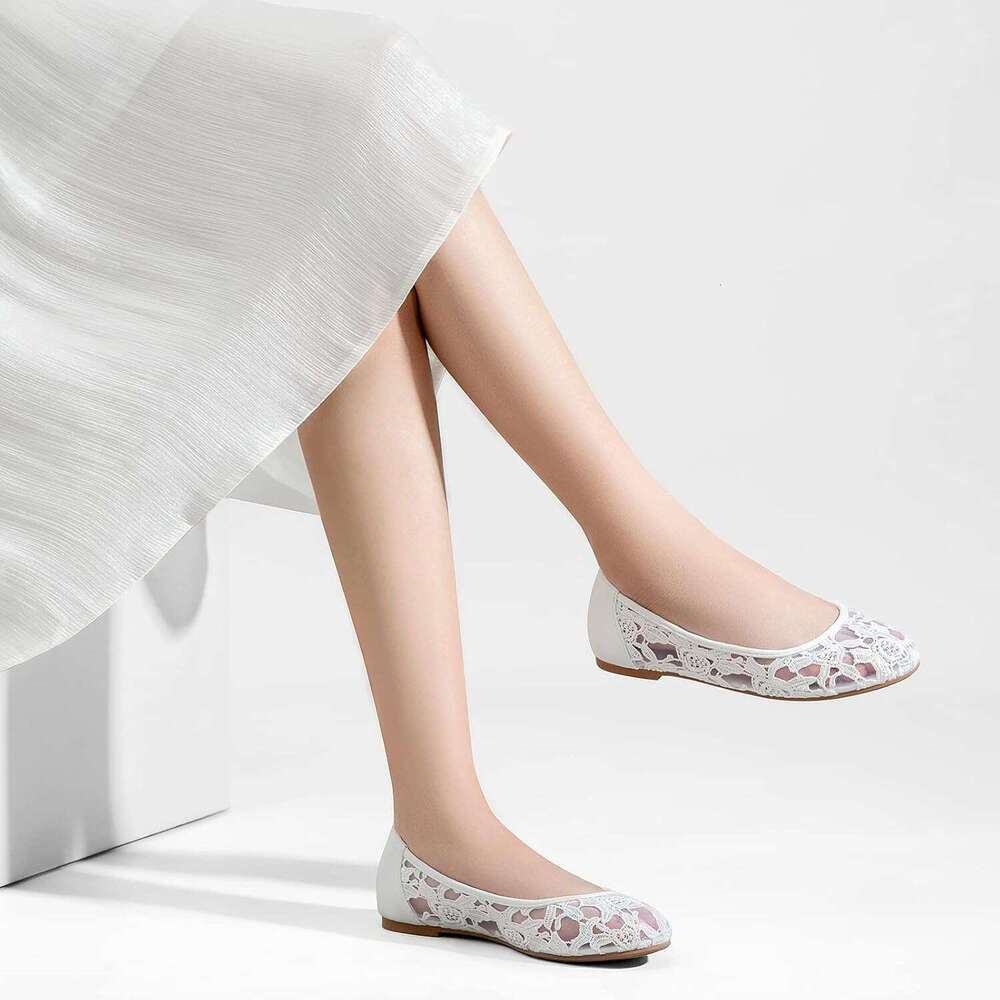 Women S Ballet Round Toe Slip On Lace Ballerina Flat Comfortable Wedding Casual Dressy Floral Flats Shoes