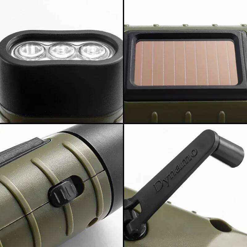 LED Survival Emergency Flashlight Solar Powered Rechargeable Hand Crank Dynamo Torch Hiking Lantern S260302
