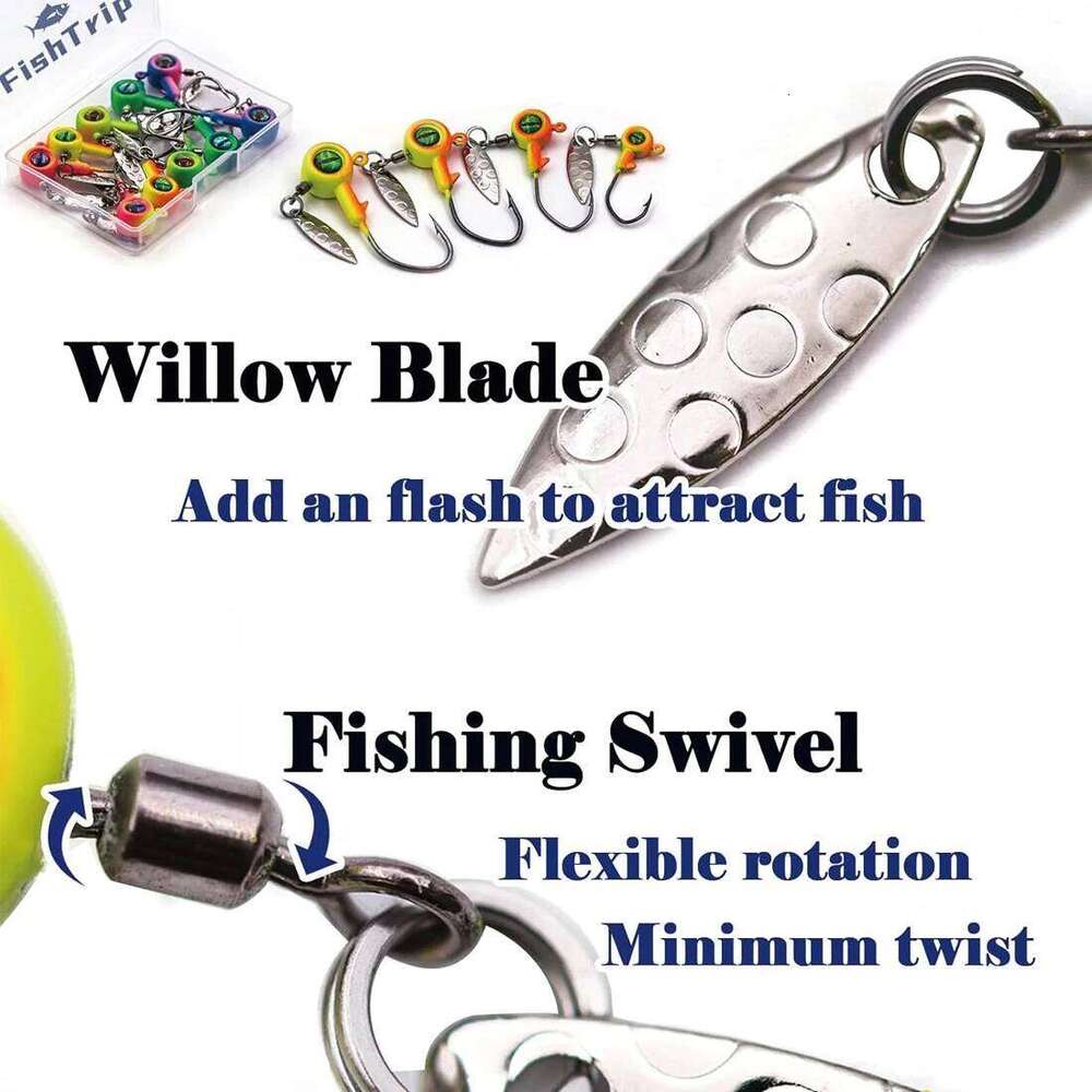 FishTrip 5Pcs Jig Heads Hooks Spinner, Underspin Crappie with Willow Blade for Saltwater Freshwater With Box Z260228