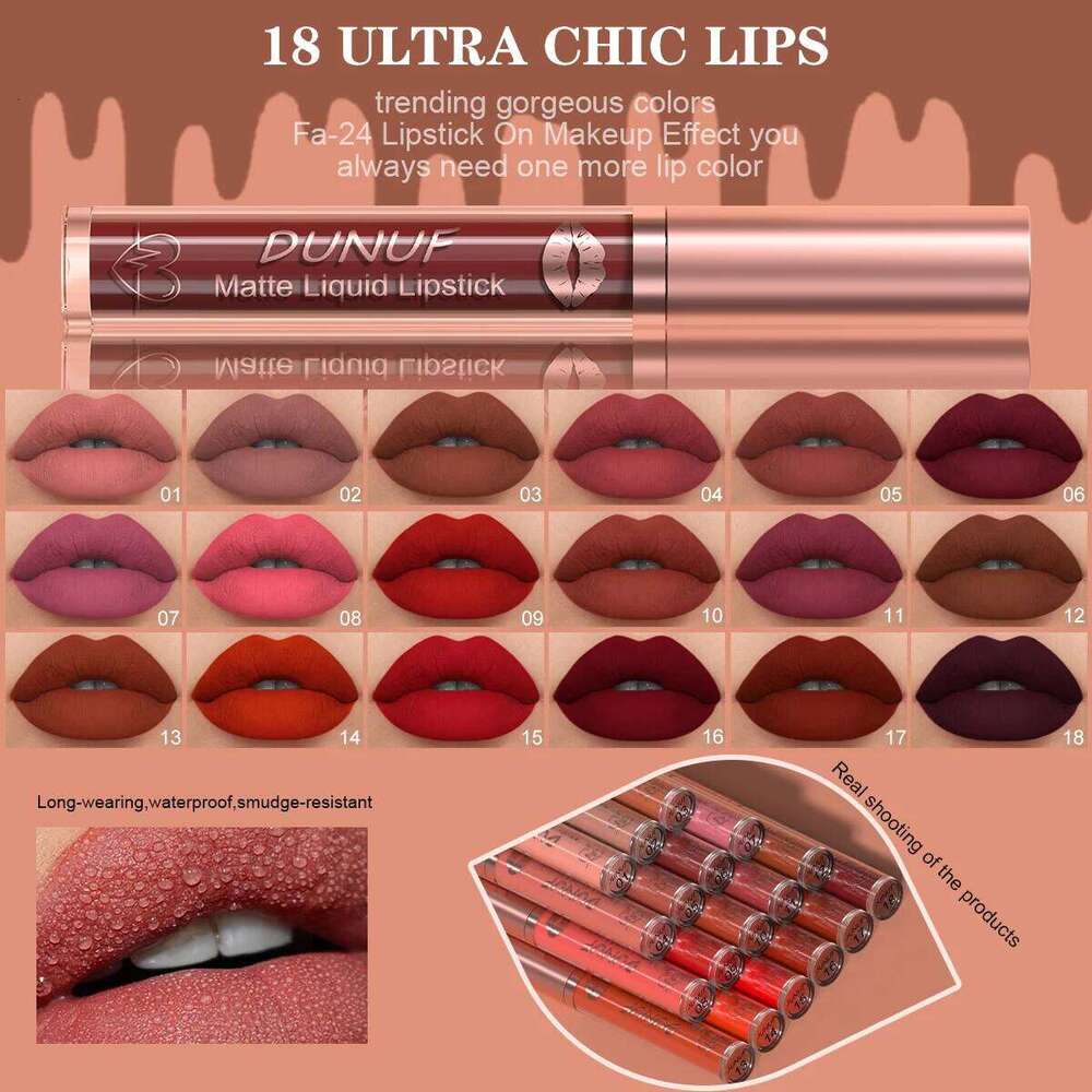 DUNUF 12 Pcs Matte Lipstick Lip Gloss Waterproof Long-lasting Easy Coloring Beginner Friendly Non-stick Cup Shape Non-fading Moi H260302