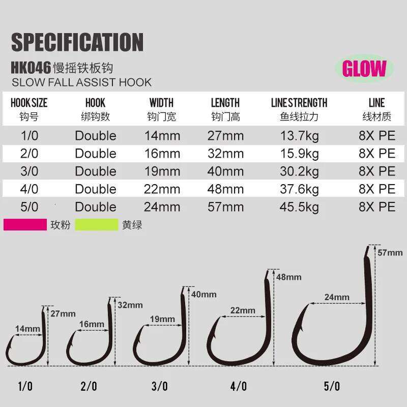 TEASER 2pcs/bag HK046 Luminous Sea Fishing Double Hooks Strength Slow Jigging 1/0-5/0 High Carbon Metal Jig Assist Hook Z260228