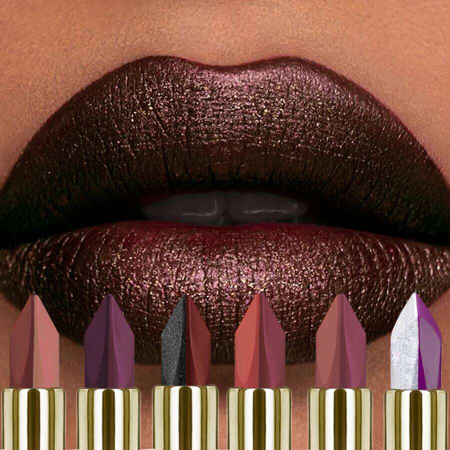 6 Color Glitter Two-tone Lipstick Purple Black Matte1pc Lipsticks Cosmetics Easy to use Tint Makeup Lip Beauty Red Pigment H260302