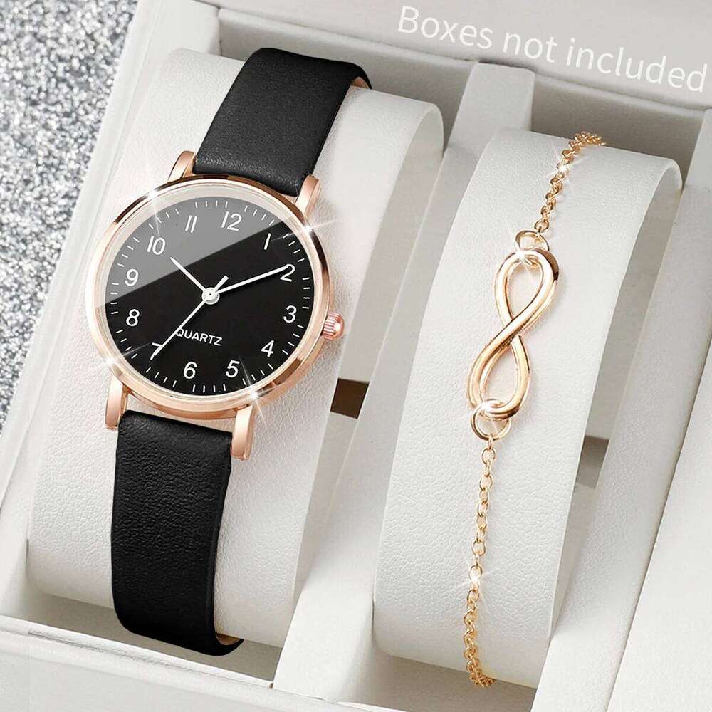 2PCS/Set Women's Watch Fashion Small Arabic Dial Quartz Watches Casual Leather Band Wristwatches Bracelet SetWithout Box XJ260303