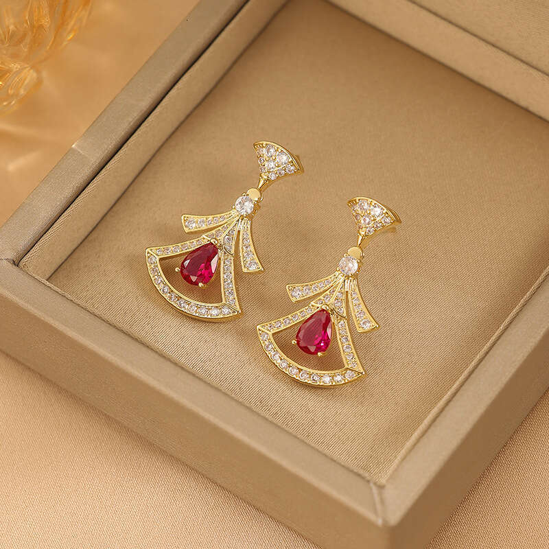 Skirt-shaped Fan Earrings, Light Luxury High-end Style Elegant With Zirconia And Full Diamond Inlay Personalized Earrings For Women