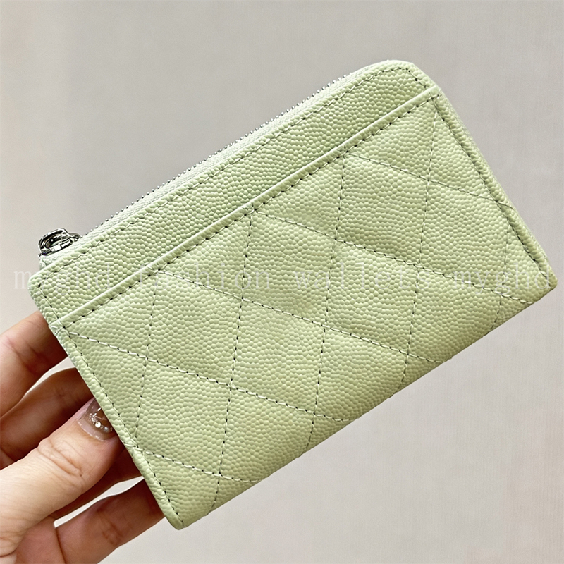 Women Card Holder 12x7cm Grained Real Leather Zip Wallets with Star Charm Card Organizer with Multi-Slots 34829