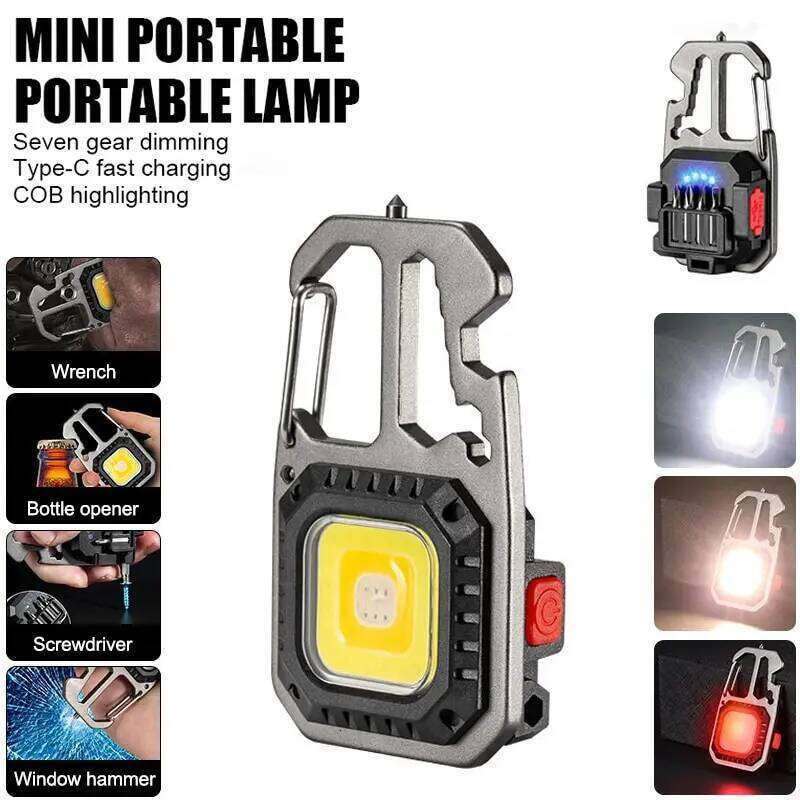 LED Portable Keychain Flashlight Outdoor Camping COB Work Light Emergency Lighting With Window Hammer Bottle Opener Lamp S260302
