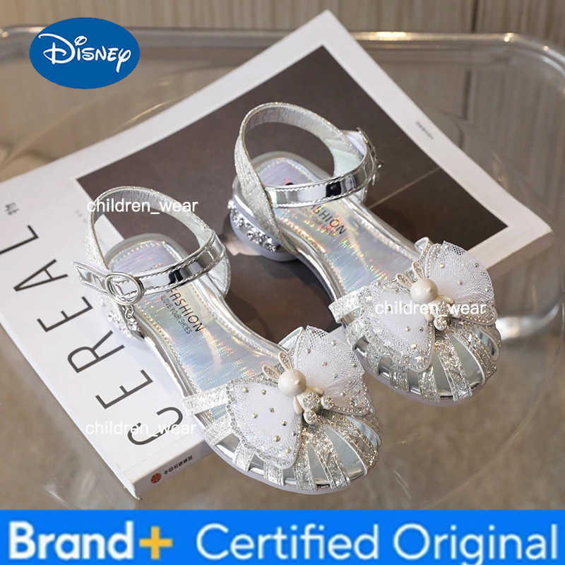 Disney Girls Sandals Summer Toes-covered Sweet Children High Heels for Wedding Party Fashion Elegant Bowtie Kids Causal Dress Sandals H260303