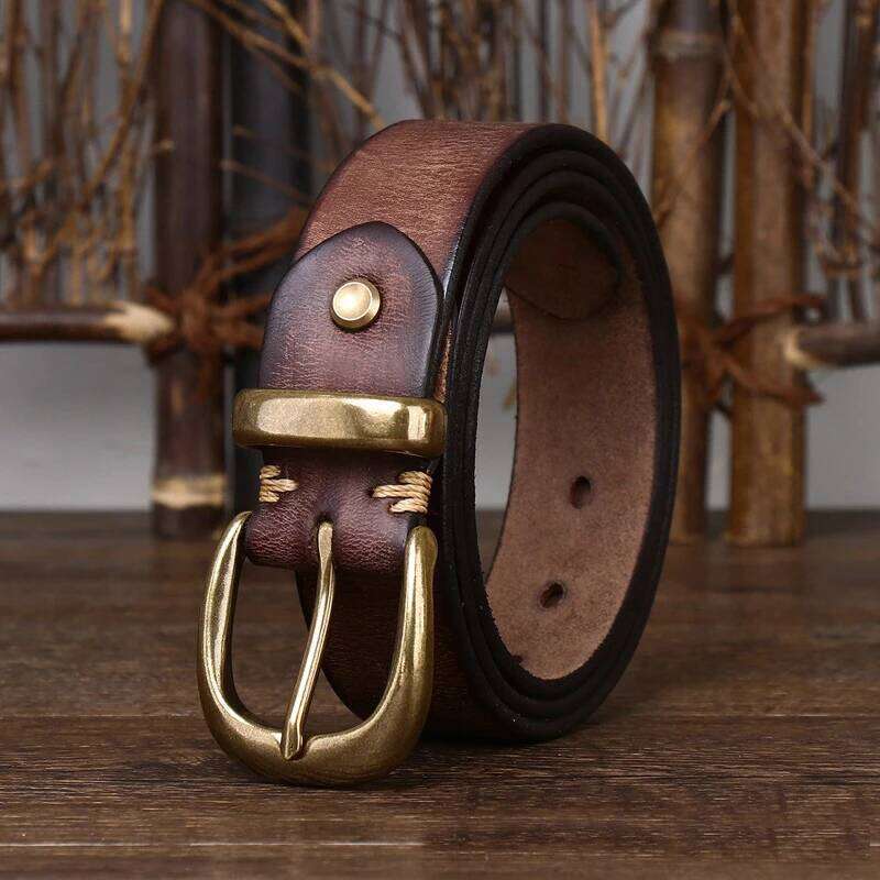 Unisex 3.3cm Men and Women Real Genuine Leather Vintage Female Luxury Copper Buckle Belt Male High Quality Jeans Strap S260228