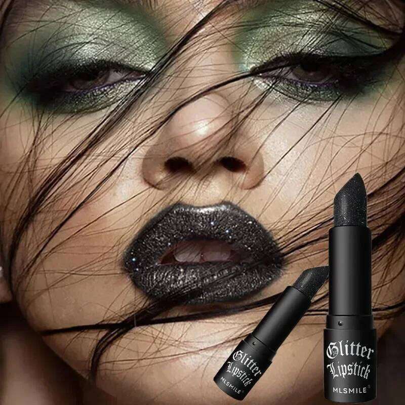 MLSMILE Multi-Color Non-stick Cup Matte Lasting Easy Color Black Diamond Lipstick Shimmer Lip Gloss Dark Halloween Look H260302