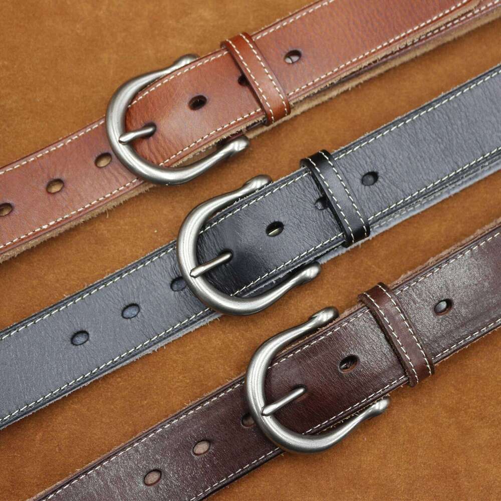 Men's male genuine strap brown cow leather belt for men pin buckle vintage jeans cintos masculinos S260228 f02 90e