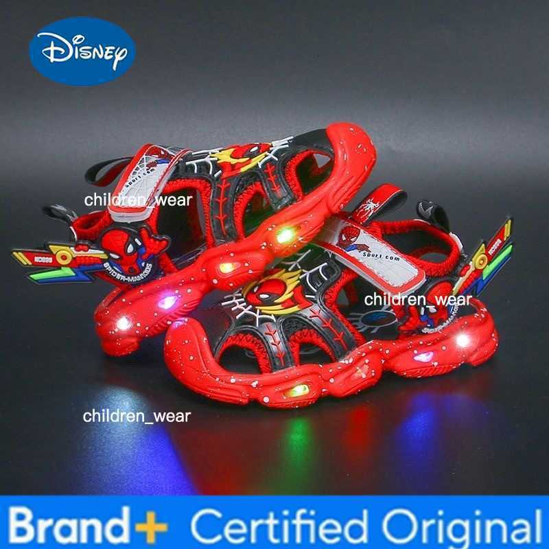 Disney KidsCasual Shoes Sandals Led Light Spider-Man EVA Summer Shoes For Boys Anti-slip Hook and Loop Blue Red Shoes Size 21-30 H260303