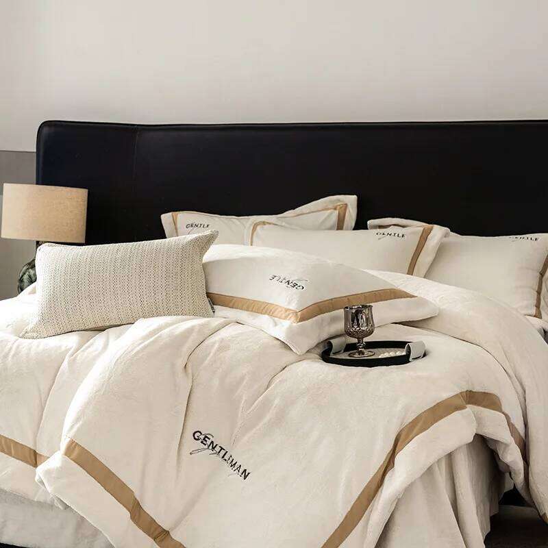 Customizable Nordic style milk embroidered four-piece set thickened double-sided fleece bed sheet quilt cover W260302