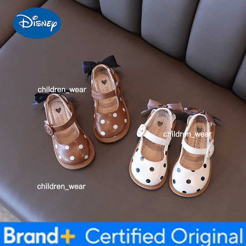 Disney Girls Half Sandals 2023 Spring Summer Shoes Toddlers Little Children Shoes Cut-outs Dots with Bowtie Bow-knot on The Back Sweet H260303