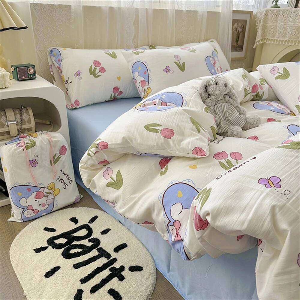 Four Piece Set Floral Style Duvet Cover Quilt Covers Linen Pillowcase Bedding Bedroom Bed Sets Queen King Home Textiles W260302