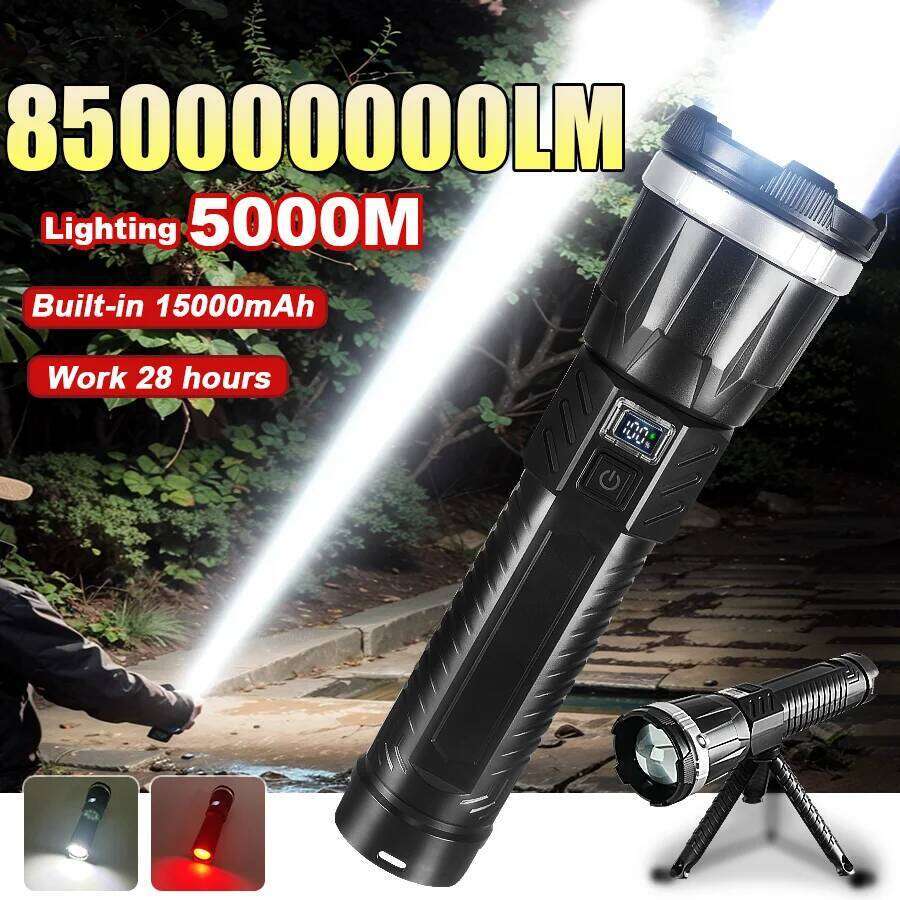 850000000LM High Power LED Flashlight Rechargeable Lamp Tactical Torch Red Blue Warning Light Outdoor Camping Hunting Lantern S260302