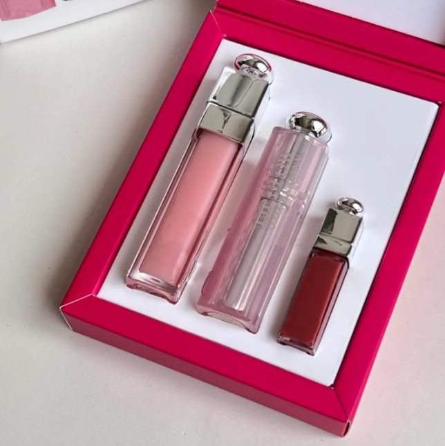 Pink Lip Care 3pcs/set Color Change 3.2g Lipstick 001# + 6ml Plumping Gloss 001# + 2ml Mini Gloss 038# Pink Packing Moisturizing Lip Balm Hydrating Li