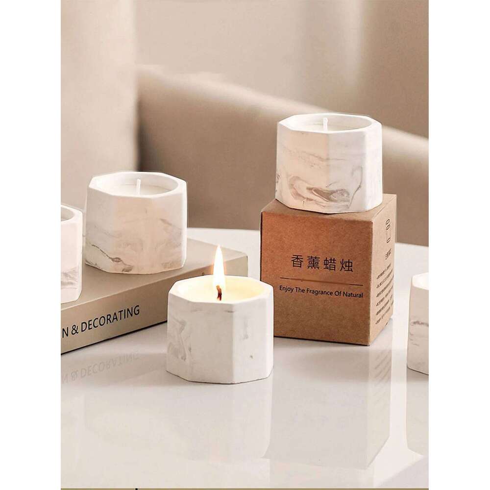 Handmade soy wax scented candle. Marble-patterned plaster ink cup, romantic and smokeless W260303