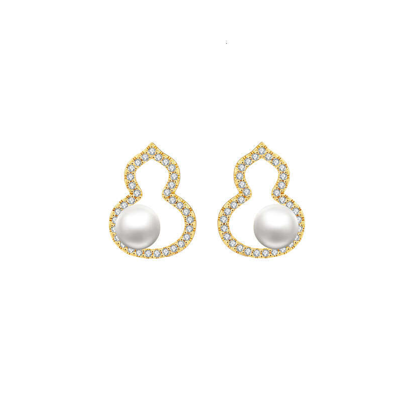 Zircon Hollow Gourd Earrings For Women Simple And Elegant Ear Jewelry Unique Design With Imitation Pearls Trendy Accessories
