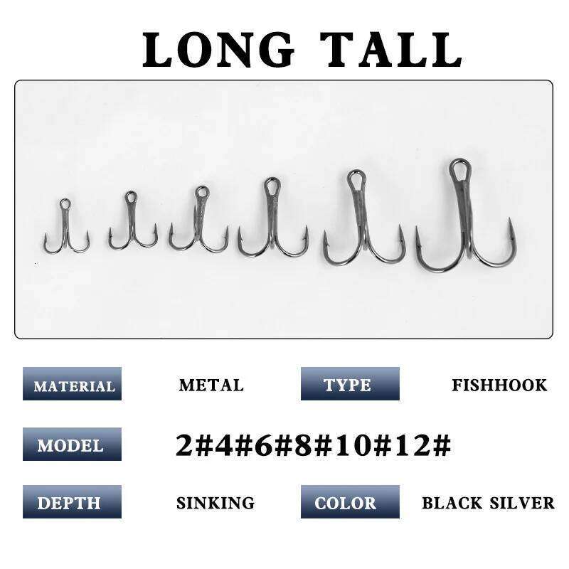 10pc/Lot High Carbon Steel Treble Hooks 2/4/6/8/10/12# Fishing Tackle Black/Brown/White Fish Hook Z260228