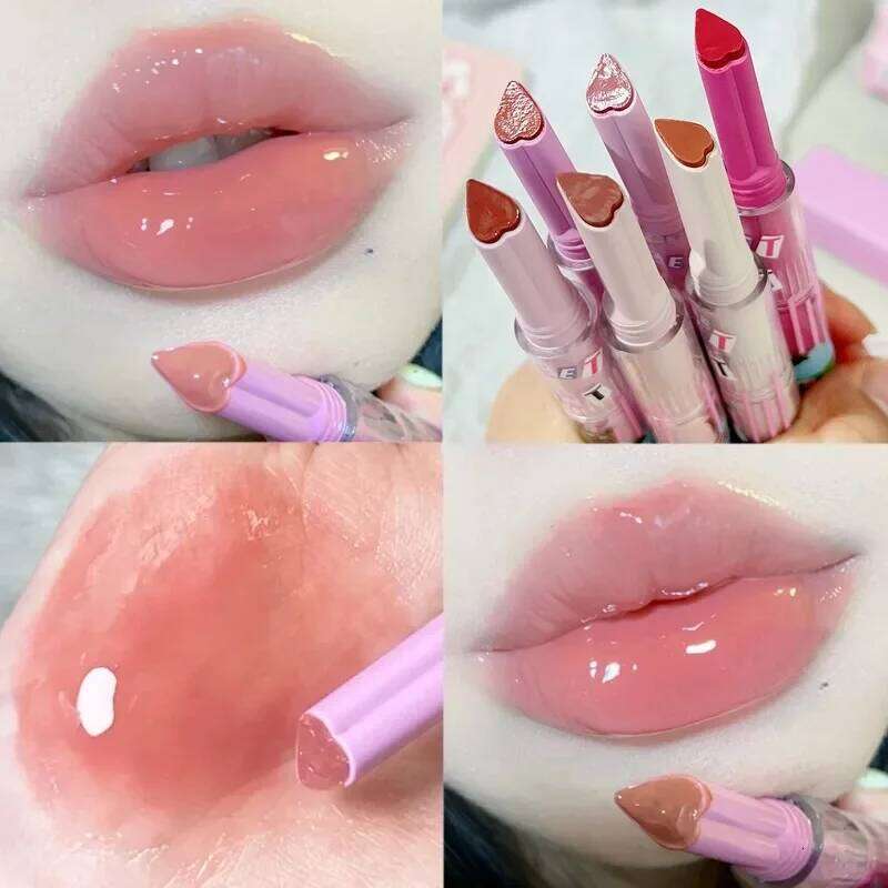 Moisturizing Jelly Mirror Lipstick Waterproof Lasting Clear Heart-shaped Solid Lip Gloss Pen Non-stick Cup Lips Tint Makeup H260302