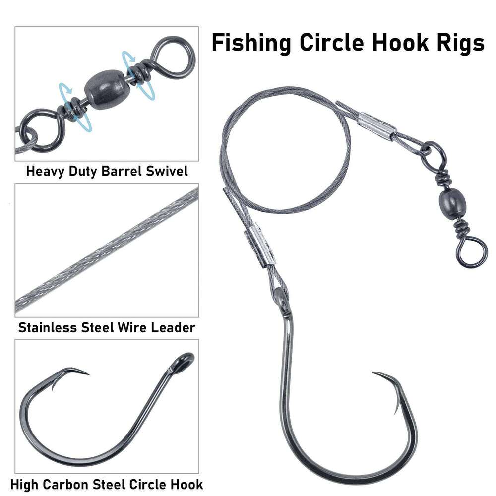 5pcs Rigs Octopus Circle Hooks with Stainless Steel Wire Leaders Catfish Hook Surf Fishing Rig Bass Z260228