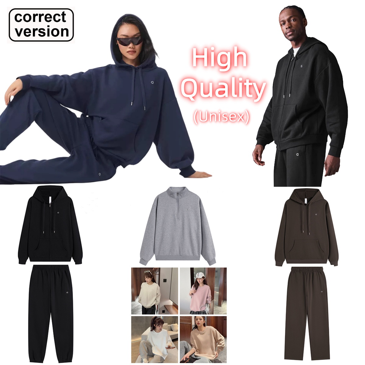 High quality Women Yoga Casual zipper hoodie sets Oversized men Sweatshirts 3D Logo Long Sleeve set quarter zipper sweatshirt Gym men Sweatshirts Steel seal logo