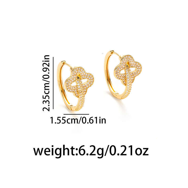 Micro-inlaid Zircon Four-leaf Clover Flower Vintage Light Luxury Women's Crystal Earrings