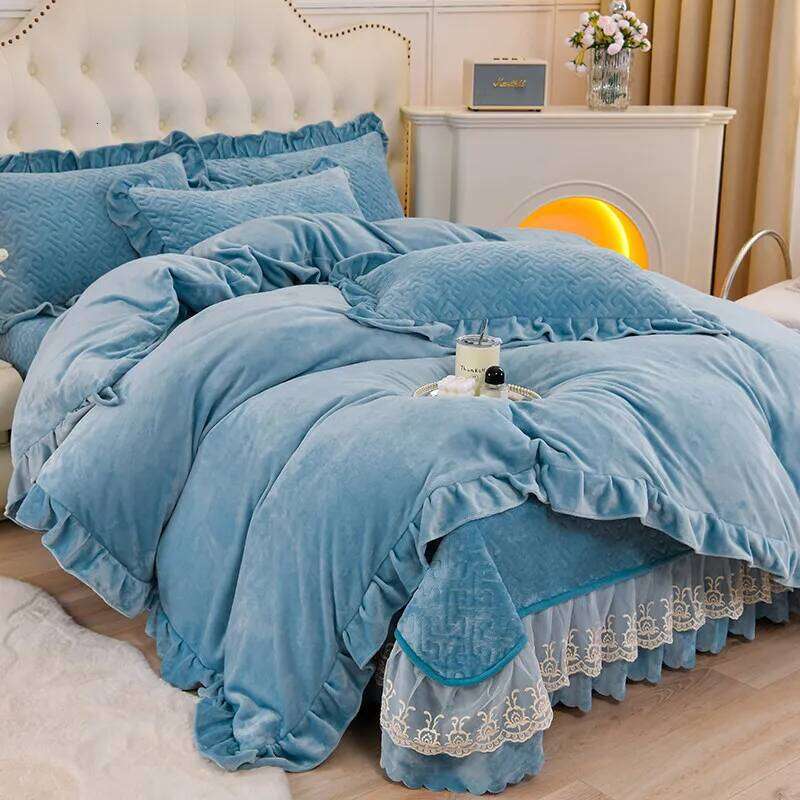 Customizable new milk fleece printed padded bed cover four-piece set W260302