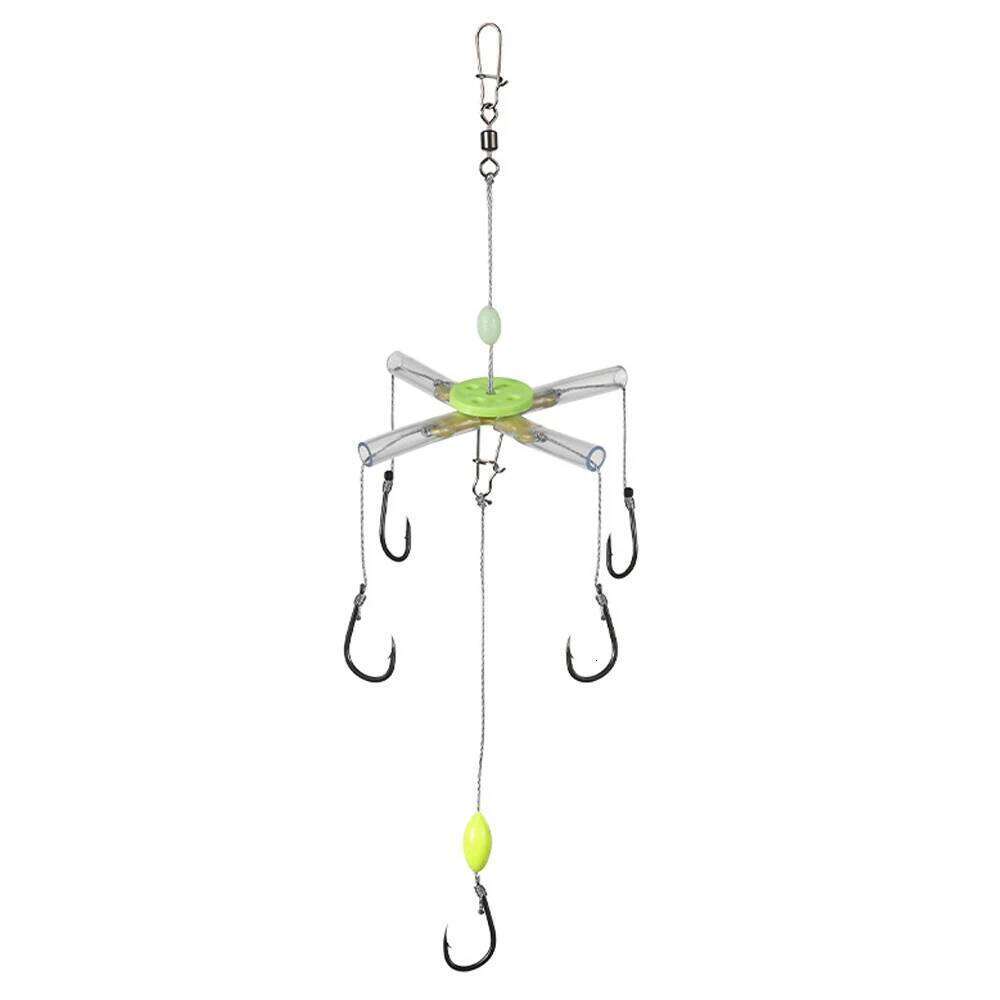 High Carbon Steel Explosion 5 Hooks Lure Bait Silver Carp Trap Feeder Cage Sharp Fishing Hook with Line Pressing Board Z260228