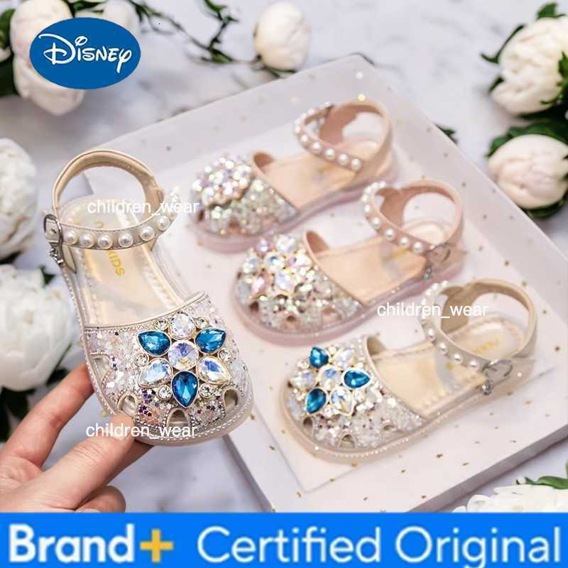 Disney KidsCasual Shoes Sandals PU Leather Summer Shoes For Childrens Crystal Sequin Flat Breathable Anti-slip Pink Blue Size 23-34 H2603031