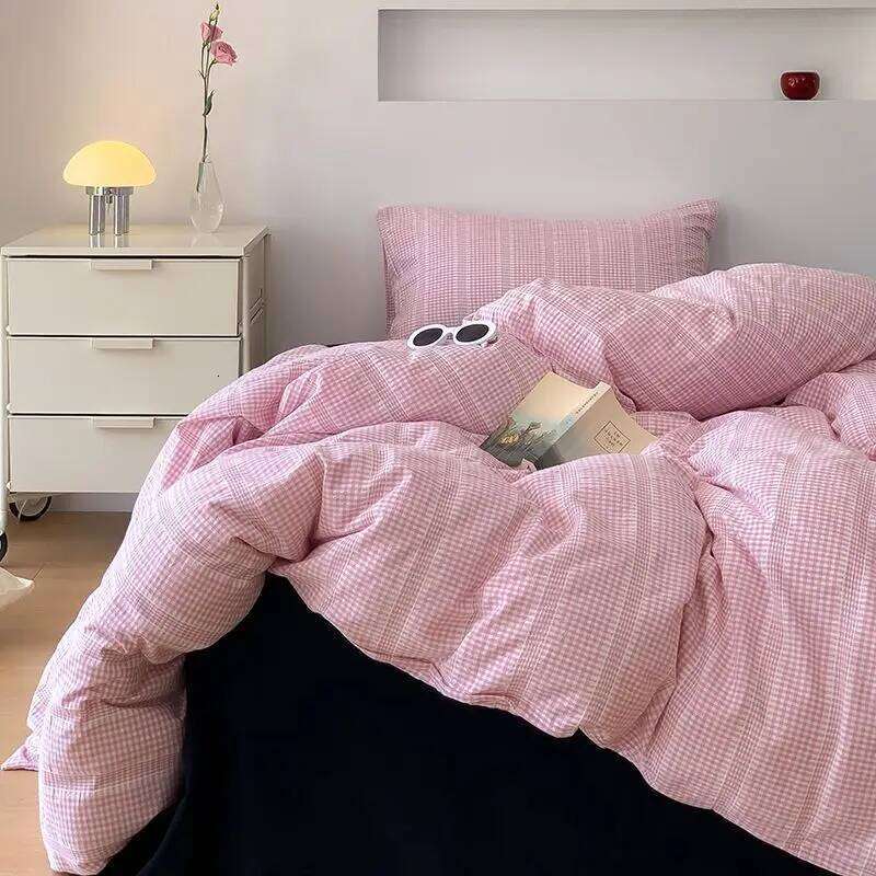 For Ins Dopamine Korean Striped Washed Cotton Four-piece Bedding Cream Style Bed Sheet Quilt Cover Three-piece Set W260302