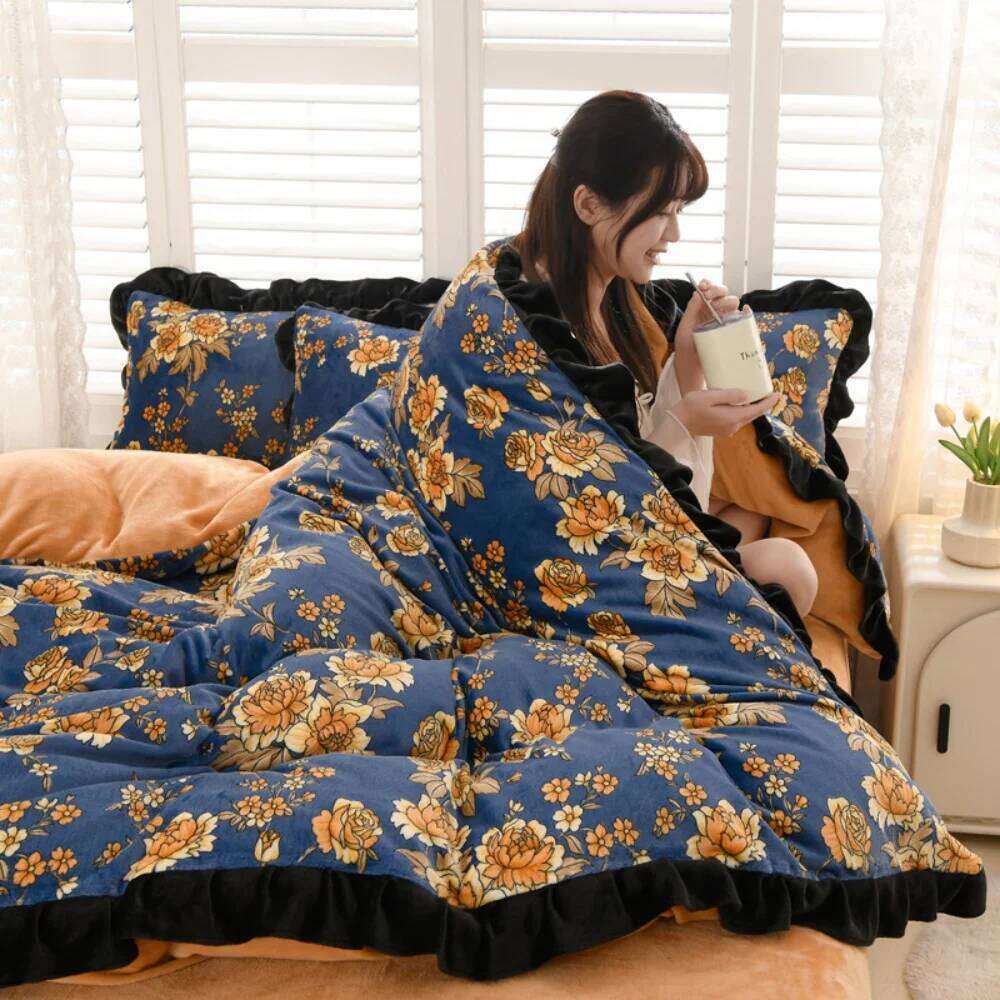 Korean Style Milk Velvet Four-Piece Thickened Winter Warm Soft Duvet Quilt Cover Bed Sheet Pillowcase Bedding Set W260302 W260302