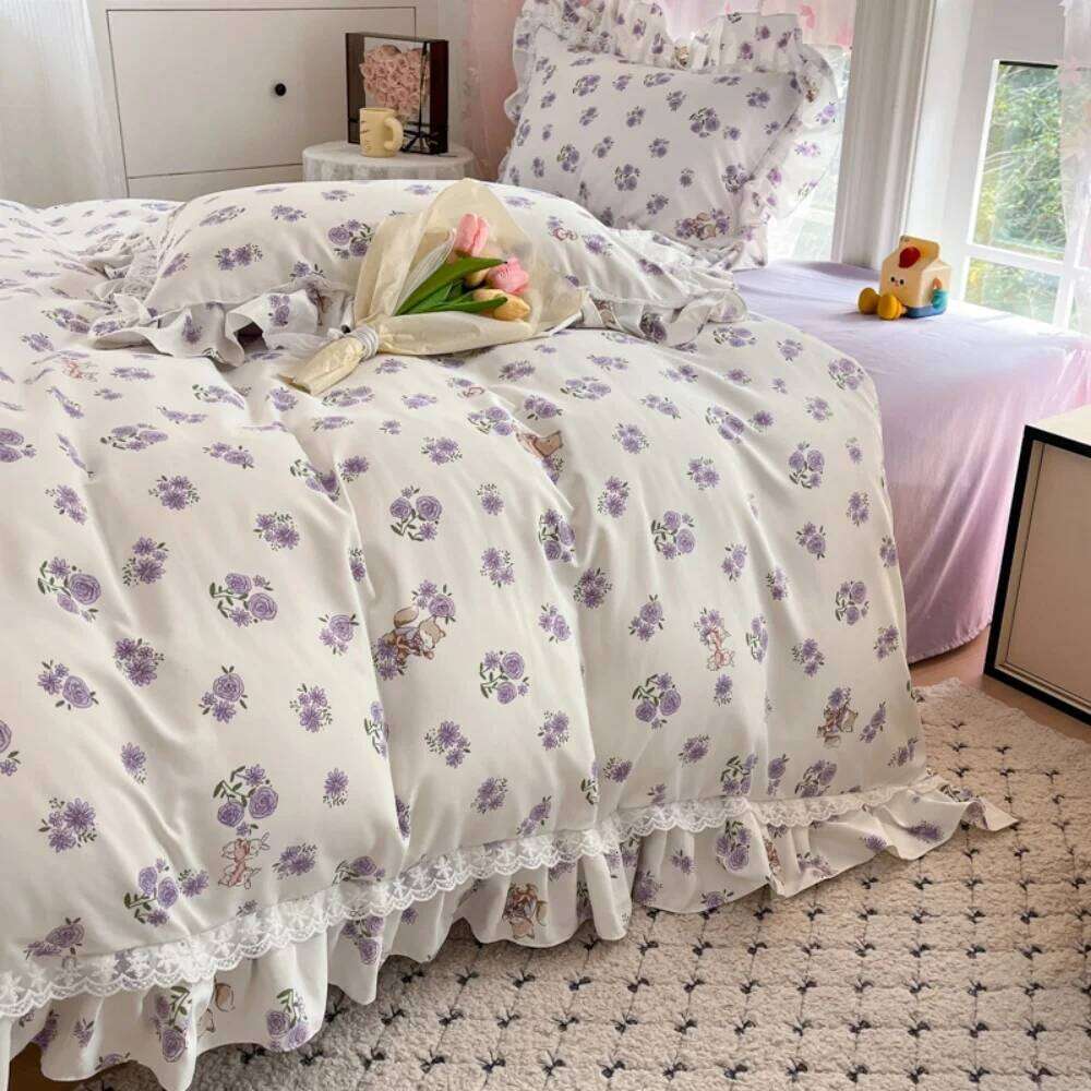 Korean Pure Cotton Bedding Princess Style Four Piece Set Student Dormitory Quilt Cover Bed Sheet Bedroom Decor Home Textiles W260302